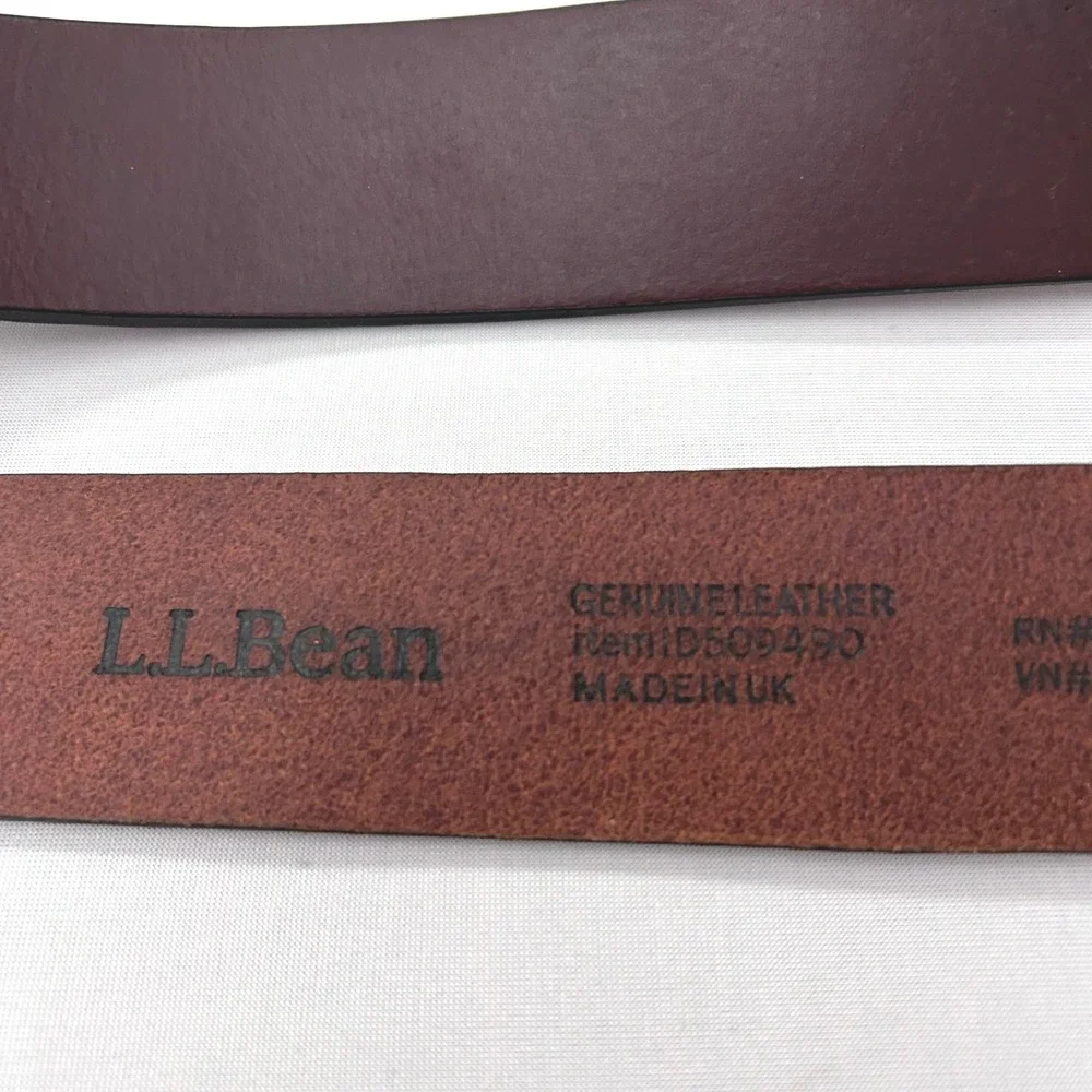 LL Bean Belt Mens 44 Burgundy Brown Leather Elastic Stretch Brass Buckle UK Made